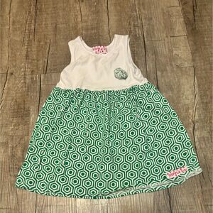 Ruffle Girl Dress Size 8 Green White Geometric Sleeveless Girls Summer